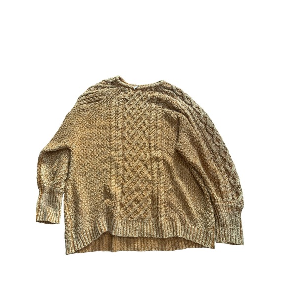 Free People Sweaters - Free People Mustard Yellow Cable Knit Oversized Cotton Ramie Sweater Large